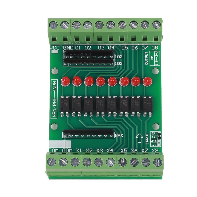 Optocoupler isolation module, DC 12V-24V 8-channel optocoupler isolation board, 8-channel NPN low high level output signal converter