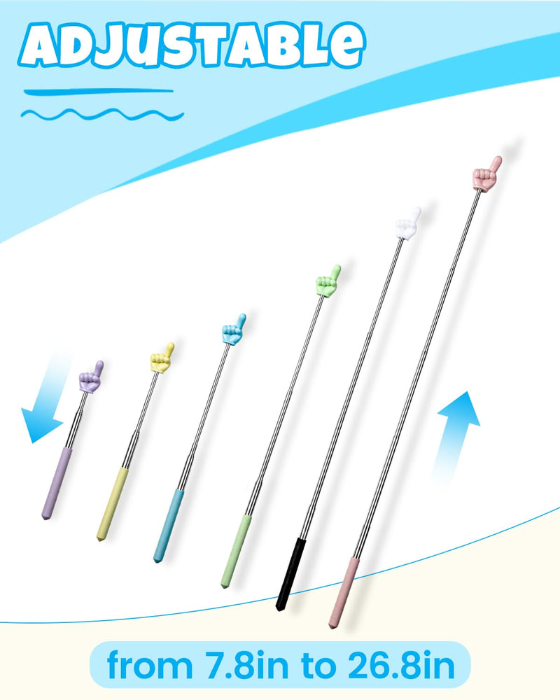 6PCS Finger Pointer Stick for Classroom – Extendable Teacher Pointer Stick and Pointer Finger Tool – Colorful Hand Pointer Stick for Presentations–Telescopic Pointer Stick–Classroom Essentials