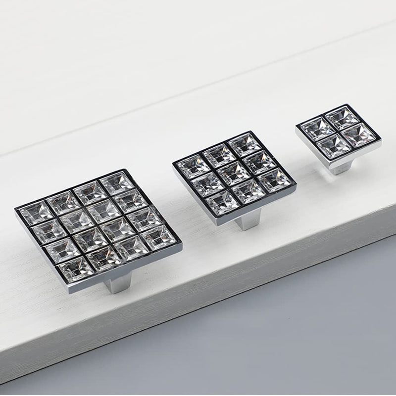 10 Pack Extra Large Square Crystal Rhinestone Cabinet Knobs Pulls Handles,Shiny Diamond Glass Dresser Drawer Konbs Pulls for Cupboard Wardrobe Dresser (Square 1.26" Hole Centers, 10 Pack) Square 1.26" Hole Centers