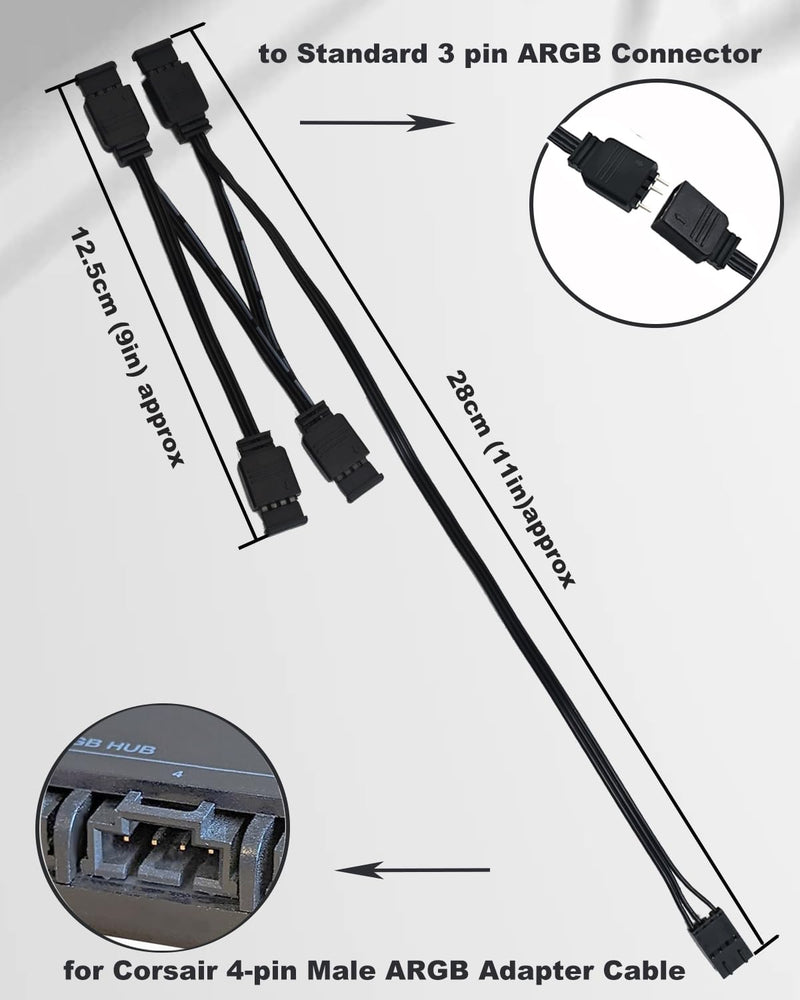 COMeap 4 Pin RGB Adapter for Corsair Commander Core and iCUE Commander CORE XT, 1 to 4 ARGB Splitter Extension Cable Connect to 5V 3-Pin ARGB Devices 19-in
