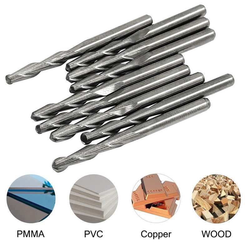 Afunta Ball End Mill 3.175mm 2mm Cutting Diameter Tungsten Steel 17mm Groove Length Pack of 12