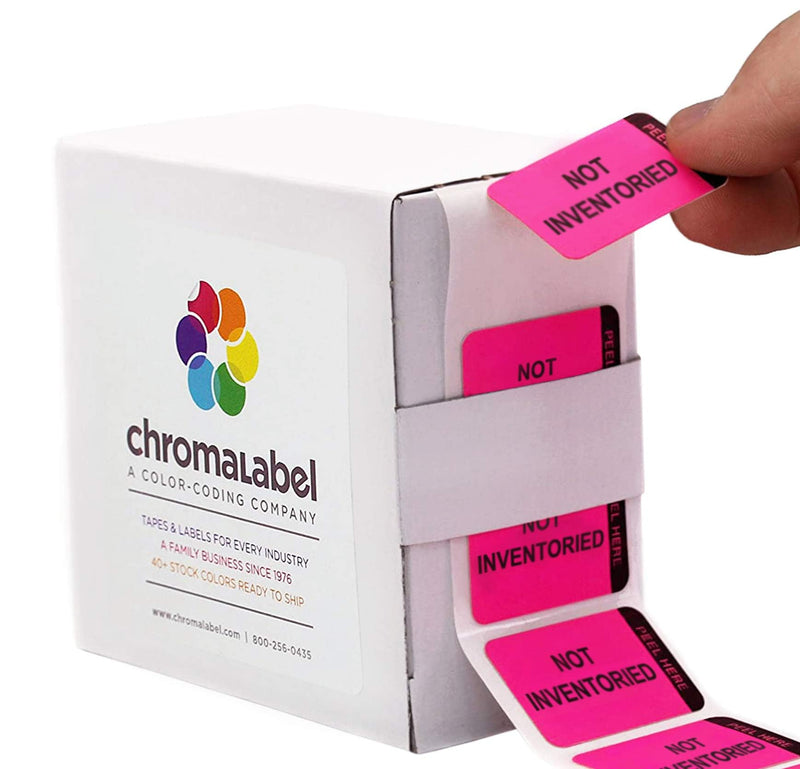 ChromaLabel 1 x 1.50 Inch Fluorescent Pink and Yellow Double Layer Quality Control Label, 250 per Dispenser Box, Imprinted: Not Inventoried, Inventoried