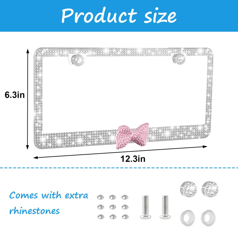 Enhance Your Ride with Bling License Plate Frames - Cute Girly Car Accessories for Women Featuring Diamond and Rhinestone Decor, Sparkly and Stylish - Great as Gifts(Pink+White Bow) Pink+White Bow