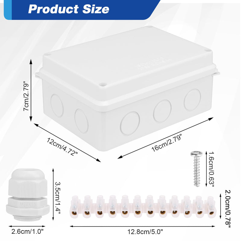 Junction box waterproof IP65, junction box surface-mounted, distribution box, outdoor distribution box, electrical project boxes, ABS cable junction box for electrical junction box control 150 x 110 x 70 mm 150 x 110 x 70 mm M20 plug