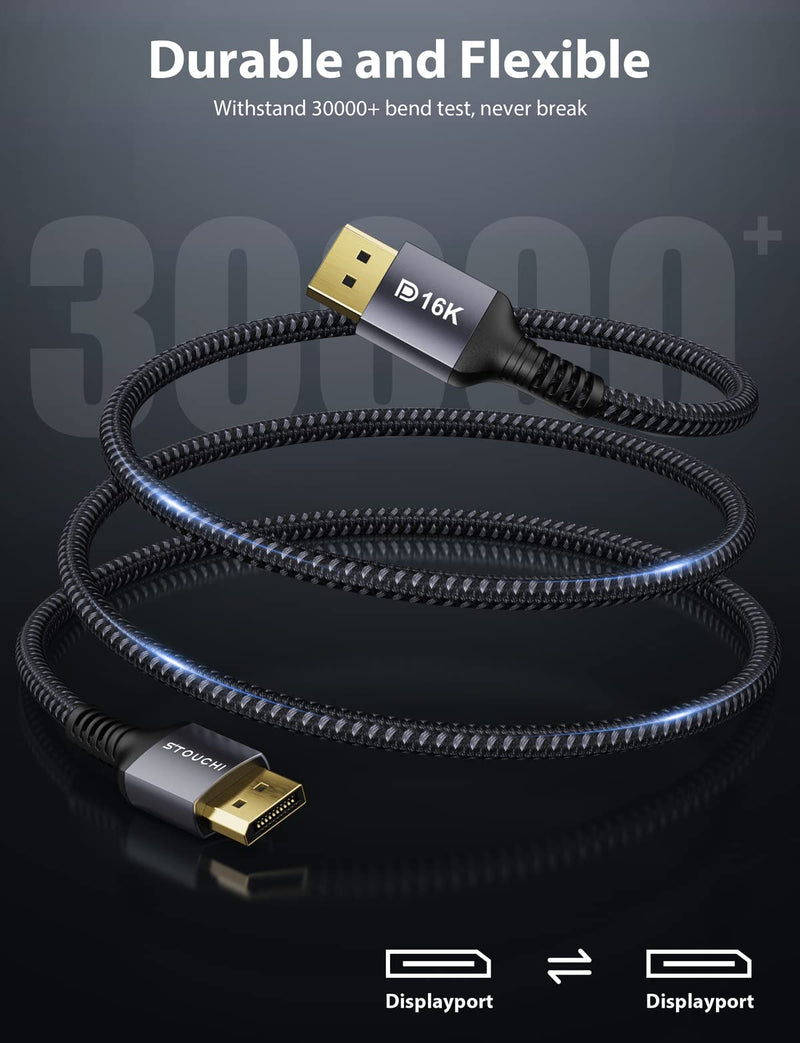 Stouchi DisplayPort Cable 2.1, 16K DisplayPort Cable 4FT/1.2M 80Gbps 16K@60Hz, 10K@60Hz, 8K@60Hz HBR3 4K@60Hz/144Hz 5K@60Hz 1080P@240Hz Support FreeSync G-Sync HDR10 for Gaming Monitor Graphics Card 4 FT 16K-Grey 1