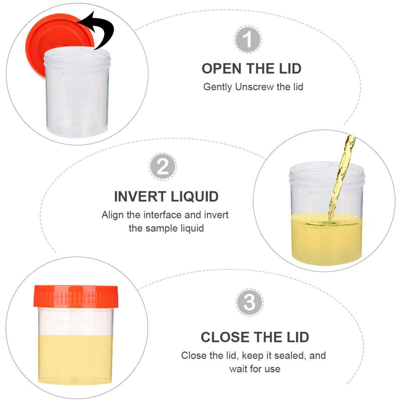 Pack of 50 Sterile Sample Cups with Lids Urine Cups Urine Sample Cups Screw-On Lid Container Transparent Disposable Plastic Measuring Cups 40 ml (Random Color)