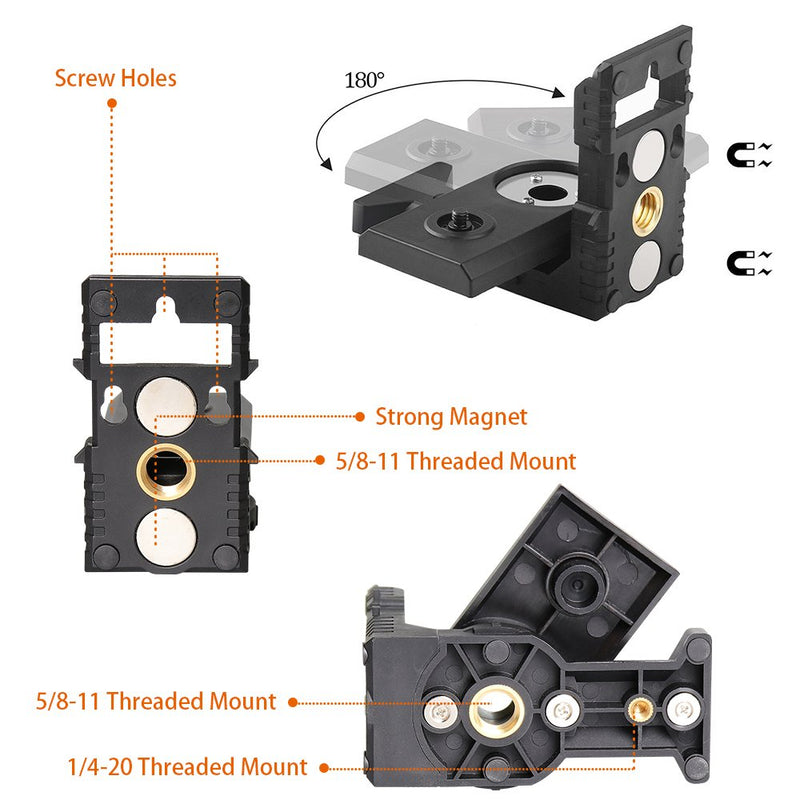 Laser Level L-shape Laser Level Adapter - Huepar Magnetic Pivoting Base for Wall & Ceiling Mount, alternative to a standard 1/4" and 5/8" thread