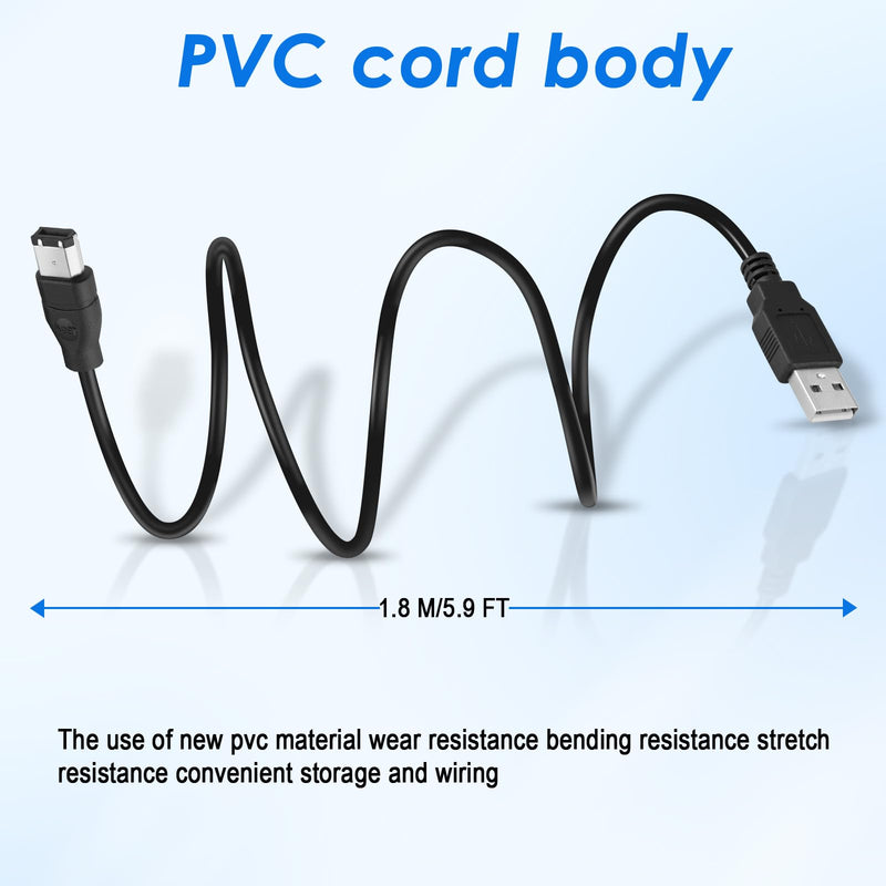 Firewire to USB Adapter Cable 6-Pin IEEE 1394 Male to USB 2.0 Male Converter Firewire 400 1394-a to USB A Connector Cord for Printer Scanner Hard Disk (Not Compatible with Sound Card) 5.9FT USB M/6-Pin 1394 M USB to 6-Pin 1394