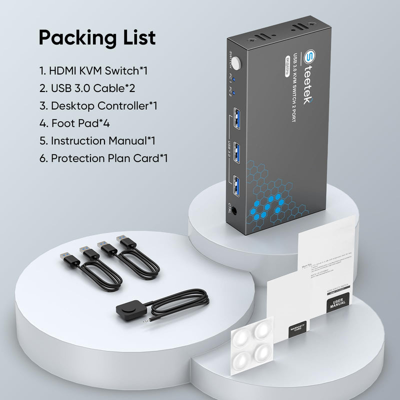 USB 3.0 HDMI KVM Switch 1 Monitor 2 Computers, 8K@60Hz KVM Switches for 2 Computers Sharing Monitor Keyboard Mouse Hard Drives Printer,with EDID Adaptive,2*USB Cable and Controller. 1 Monitors