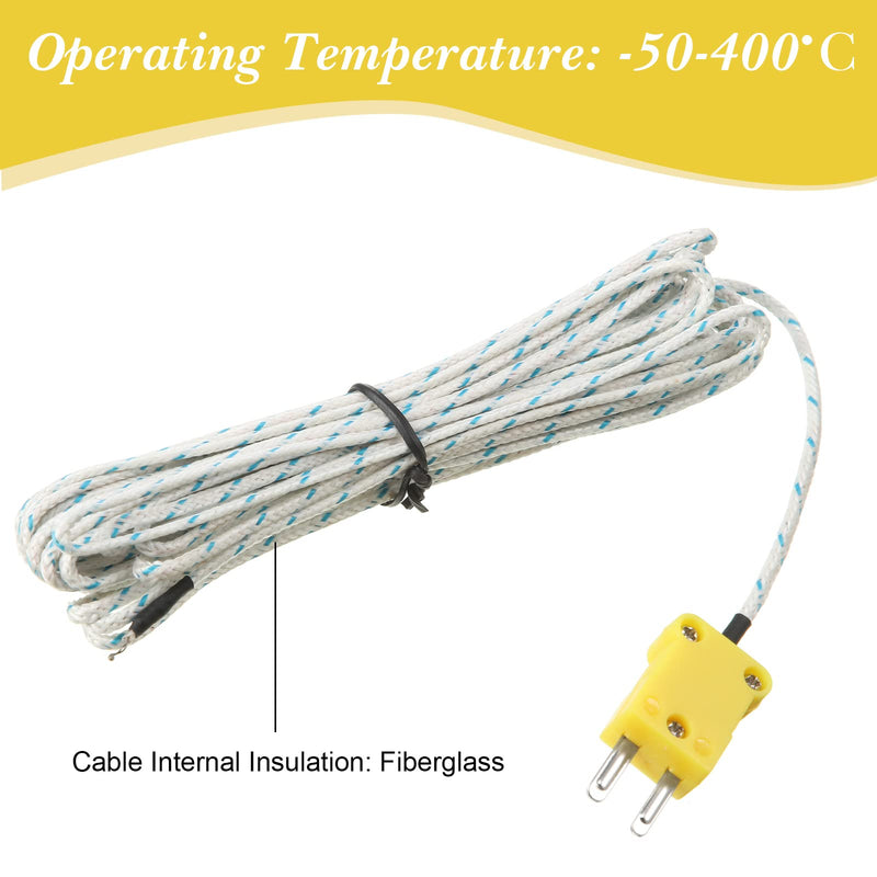 30 Pieces 3 Meters K Type Mini-Connector Thermocouple Temperature Probe Sensor K Type Thermocouple Wire Temperature Sensing Line Measure Range -50 to 400 Celsius, Compatible with TM902C/ TES1310 30