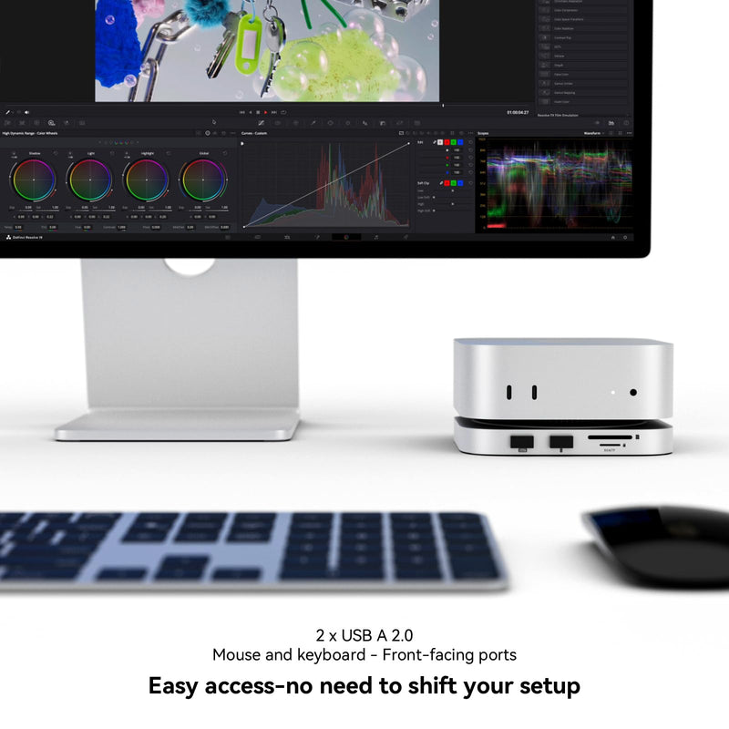 Minisopuru iExpandMate MINI4PRO Mac mini M4 Dock with 4K@60 HDMI, 8TB M.2 NVMe SSD Enclosure, Mac mini Hub & Stand for Mac mini M4 and M4 Pro 2024 (TF/SD Slot, 3* USB-A 2.0, Audio) | Silver