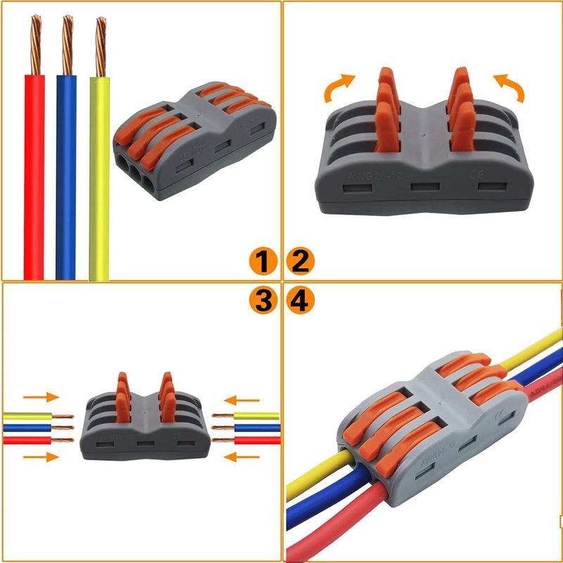 Cable connector, CESFONJER SPL-3 connection clamps, quick connection clamp cable connector, with operating lever Bilateral conductor clamp (12 pcs) SPL-3/12 pcs
