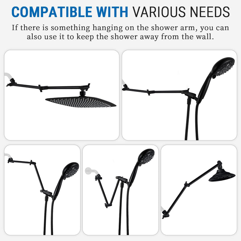 G-Promise 18 Inch Shower Head Extension Arm, Solid Brass Height & Angle Adjustable Extender, Rise or Lower Rainfall and Fixed Shower Head (Matte Black) Matte Black