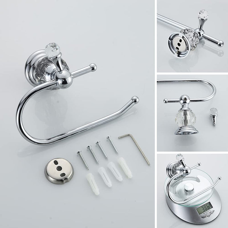 WOLIBEER Crystal Bathroom Accessories, Chrome 24 Inch Towel Bar Set Polished Brass Toilet Paper Holder Towel Ring Coat Hooks Bathroom Hardware 4 Pieces Wall Mounted Silver