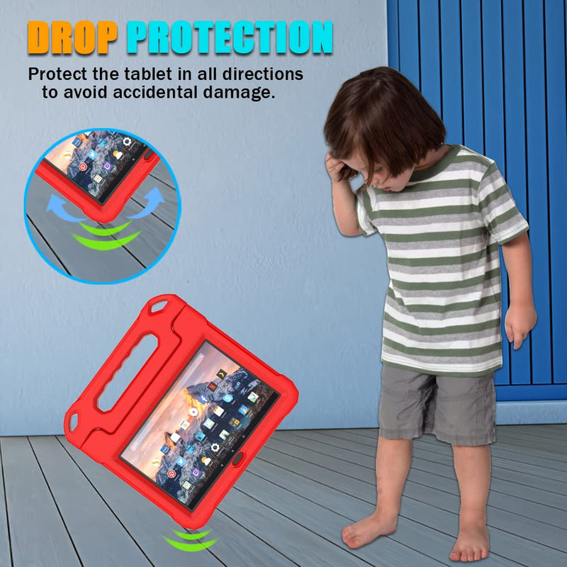 DJ&RPPQ 10 Tablet case for Kids Incompatible with iPad TCL 10 inch Tablets(Only 13/11th Gen, 2023/2021), Light Weight Shockproof Case with Built-in Screen Protector Handle Stand Case -Red GD-Red