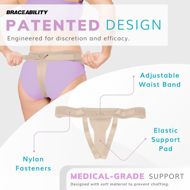 BraceAbility Pelvic Pro Prolapse Support Belt - Women's Prolapsed Uterus Patent-Pending Girdle for Dropped Bladder, Vulvar Varicosities, Postpartum Recovery, and Symphysis Pubis Dysfunction Pain (M) Medium