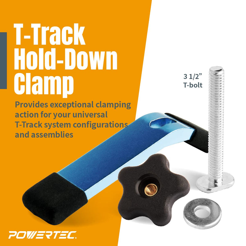 POWERTEC 71169 48-Inch Universal T-Track with 2 Hold-Down Clamps, anodized blue 48" T track + HD Clamp