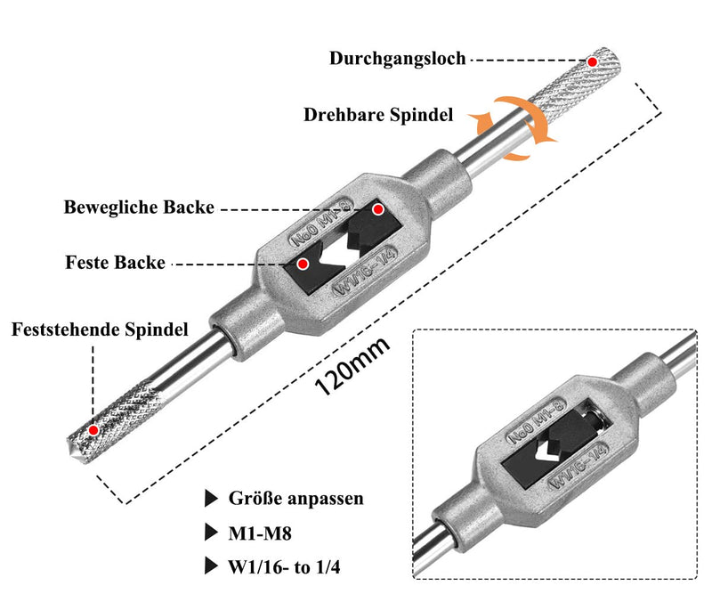 Saipor 10 pieces tap set M1-M3.5 metric HSS tap drill thread cutting tool set with adjustable tap wrench M1-M8