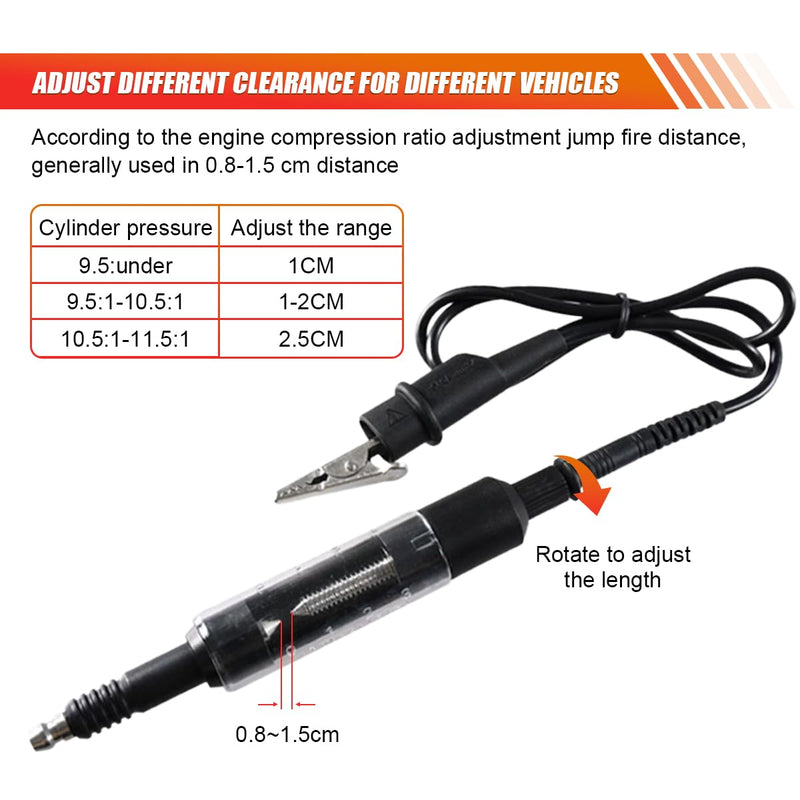 Car Spark Plug Tester Tool, Adjustable Spark Plug Diagnostic Tool with Cable, Automotive Ignition Coil Motor Tester Spark Detector Gauge, Auto Ignition System Tester for Car, Motorcycle, SUV