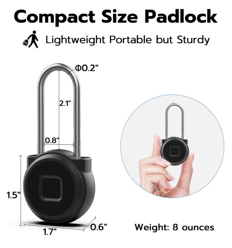 Anweller Fingerprint Gym Locker Lock, Keyless Biometric Long Shackle Small Padlock, Electronic Digital Bluetooth Smart Waterproof Pad Lock for Outdoor Fence Gate School Storage Sport Backpack Travel