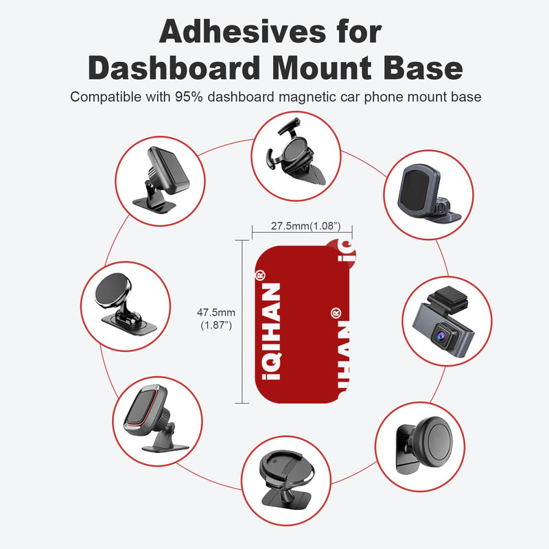 Sticky Adhesive Tape Replacement for Car Dashboard Magnetic Phone Mount Holder Base, 8pcs Rectangle Heat Resistance Double Side-Tape Sticker Pads for Magnet Car Phone Cradle & Windshield Dash Cam