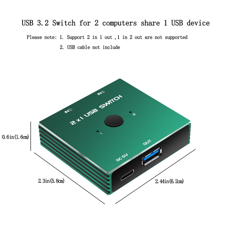 USB Selector Switch 2 in 1 Out Uni-Directional for Printer Scanner Keyboard (USB Cables were not Included.)