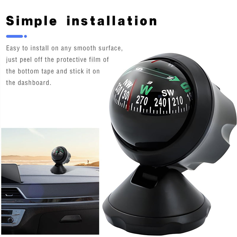 Mandark Car Compass, Vehicle Compass Ball with Bottom Stick, Dash Mount Adjustible Auto Interior Accessories for Navigation Hiking Direction Guidance, Universal for SUV, Truck, RV