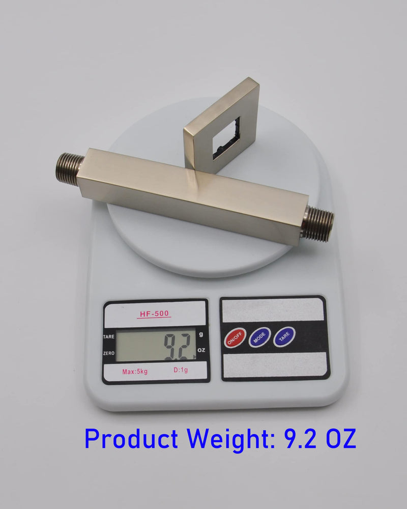 Square Shower Arm and Anti-Scratch O-Ring Flange, 6 inch, Solid Brass, Both Soldered 1/2 NPT Tapered Threads, Straight Shower Head Arm, Ceiling Mount Shower Extension Arm (PVD Brushed Nickel) Brushed Nickel PVD