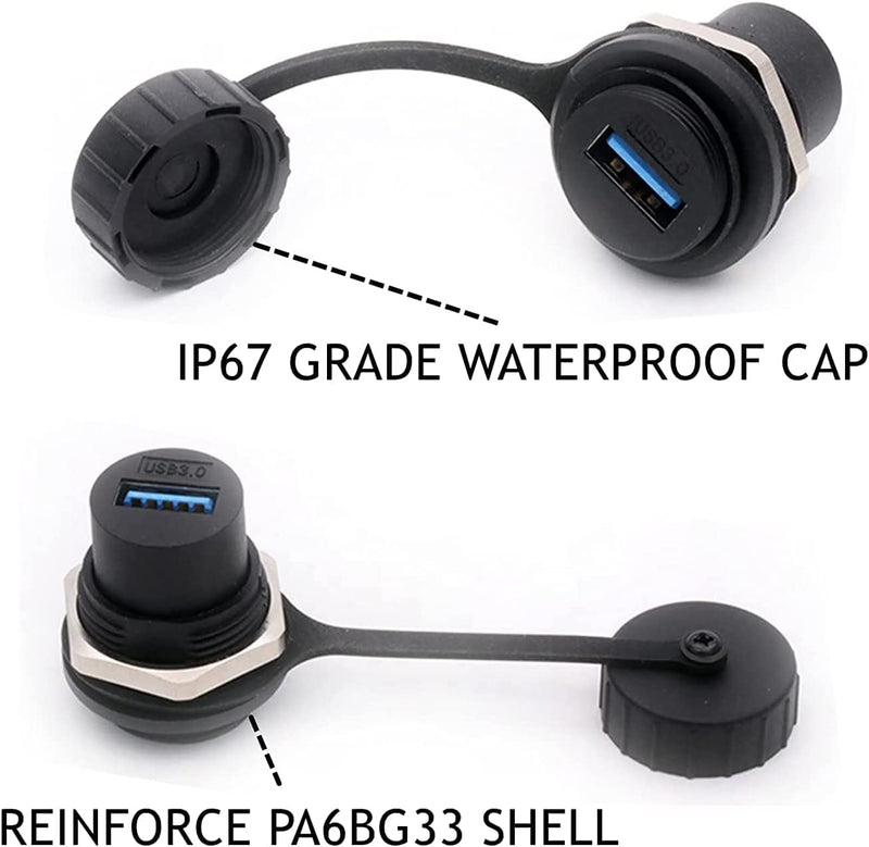 PENGLIN 2PCS Waterproof USB 3.0 Panel Mount Coupler, IP67 USB Pass Through Connector, Female to Female Bulkhead Extension Adapter Round type USB3.0(2PCS)