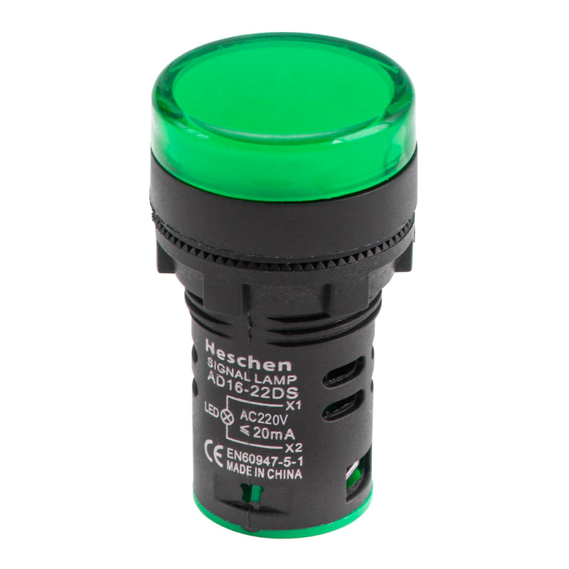Heschen 5 x 22mm LED Indicator Light AD16-22D/S 220VAC 20mA Green