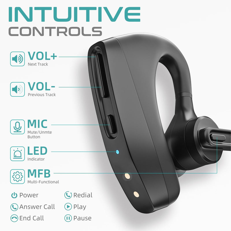 Bluetooth Headset with Noise Cancelling Mic, Wireless Headphones for Business & Office Teams, Dongle & Charging Case for iPhone Cell Phones, Trucker Work, Handsfree & Mute Buttons