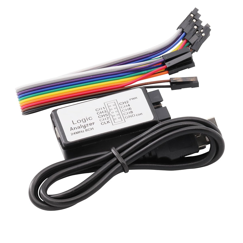 USB Logic Analyzer Device 24MHz 8CH 8 Channel UART IIC SPI Debug with Mini USB Cable + Cable + 12 Pieces Colors Test Hook Clip Set