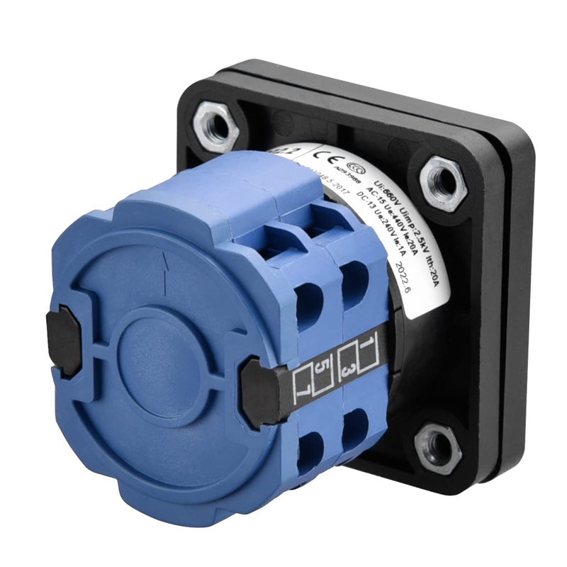 Heschen, universal cam switch, rotary switch, changeover switch SZW26-20/D202.2, Ui 660V, Ie 20A, 3 positions (on-off-on), 2 phases, 8 terminals, CE
