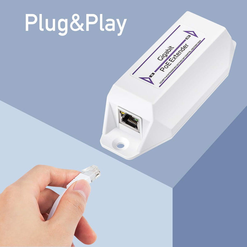 Miracles PoE10 Gigabit PoE+ Extender, 1 Port 10/100/1000 Mbps, PoE Amplifier, Repeater, Wall Mount, Daisy Chain, Corresponds to IEEE 802.3at / 802.3af, Plug and Play