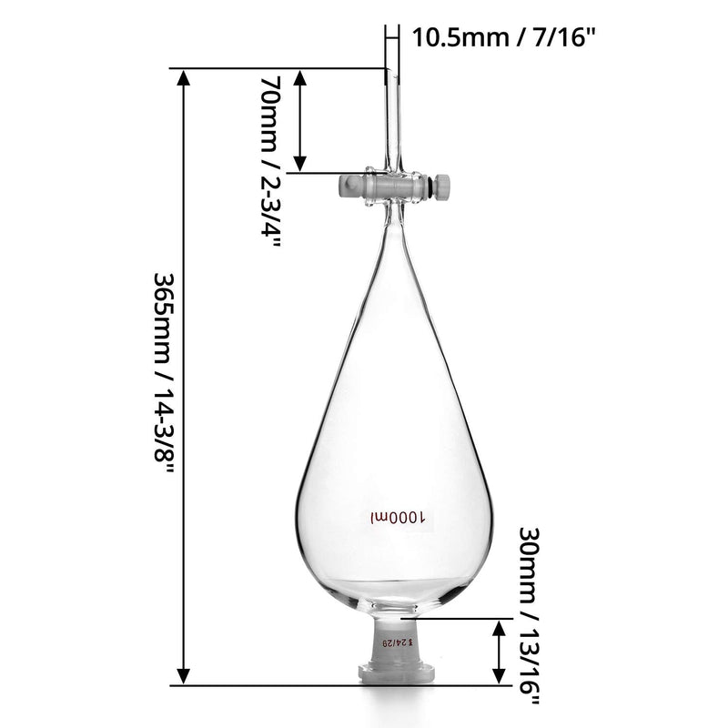 QWORK 1000ml Separating Funnel with 24/29 Joints and PTFE Plug
