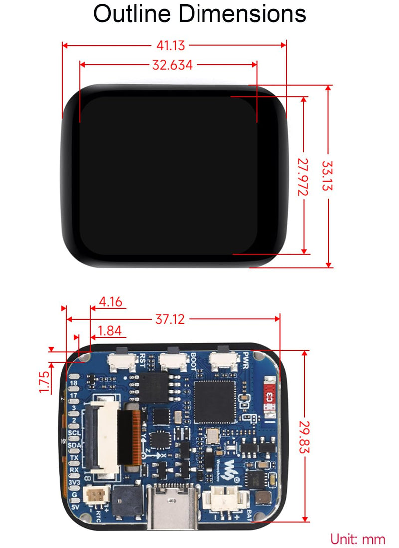ESP32-S3 1.69inch Touch Display Development Board, 240×280 Pixels, 262K Color, Micro LCD Display with ESP32-S3, Accelerometer and Gyroscope Sensor ESP32-S3 1.69inch Touch Display