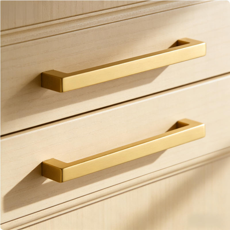 homdiy 10 Pack 6-1/4 Inch Gold Handles for Cabinets Kitchen Cabinet Handles Brushed Brass Cabinet Pulls Gold Hardware for Cabinets Stainless Steel Modern Hardware 6-1/4inch(160mm) Hole Center
