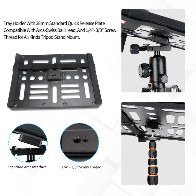 koolehaoda Laptop Notebook Pallet Projector Tray Holder with Arca-Swiss Interface for 1/4" to 3/8" Screw Tripod Stand Ballhead Mount, 22 lbs Capacity with Vented Cooling Platform Stand