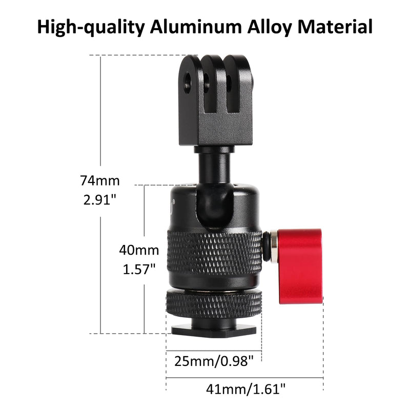 HSU Cold Shoe Mount Adapter, Aluminum 1/4”-20 Screw Hole 360° Rotation Camera Tripod Mount for GoPro Hero 13/12/11/10/9/8/7/DJI Osmo Action, Applicable for Tripod Selfie Stick and DSLR Camera Flash