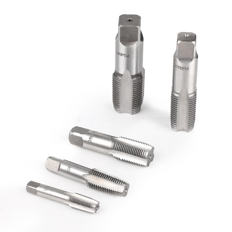 SWAWIS 5 piece pipe tap set tap tap G1/8、G1/4、G3/8、G1/2、G3/4 thread re-drill machine tap hand tap repair of pipe thread connections