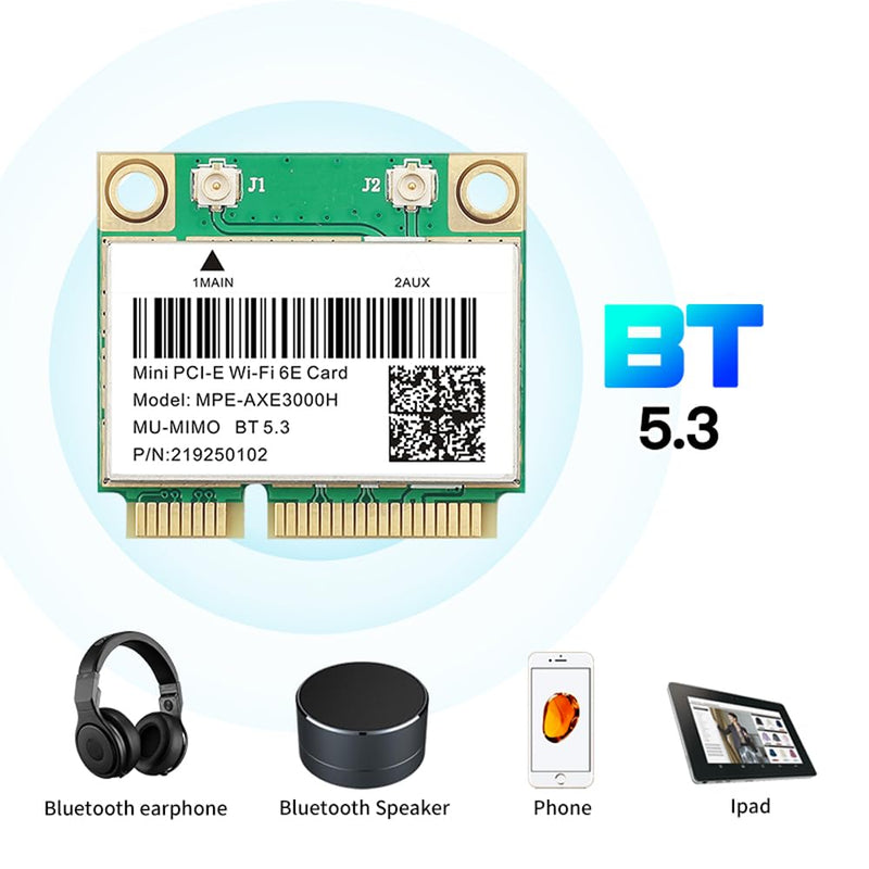 WiFi 6E Half Mini PCI-E WiFi Network Card 802.11AX AC MPE-AXE3000H 2.4GHz 5GHz 6GHz 5400Mbps Wireless Card BT5.2 MU-MIMO Mini PCIe Wi-Fi 6E Adapter OFDMA vPro for Windows 10/11 PC Laptops