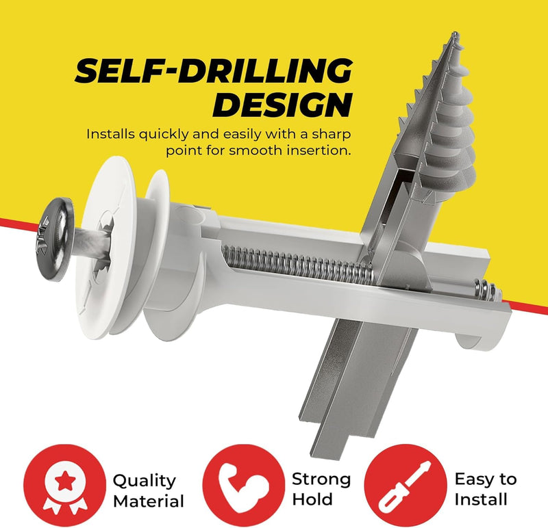 Heavy Duty Drywall Anchors and Screws Kit Including Toggle Anchors & Screws Durable Zinc Plastic Self Drilling Drywall Anchors for Hanging Pictures & More (50 Pack) 50 Pack