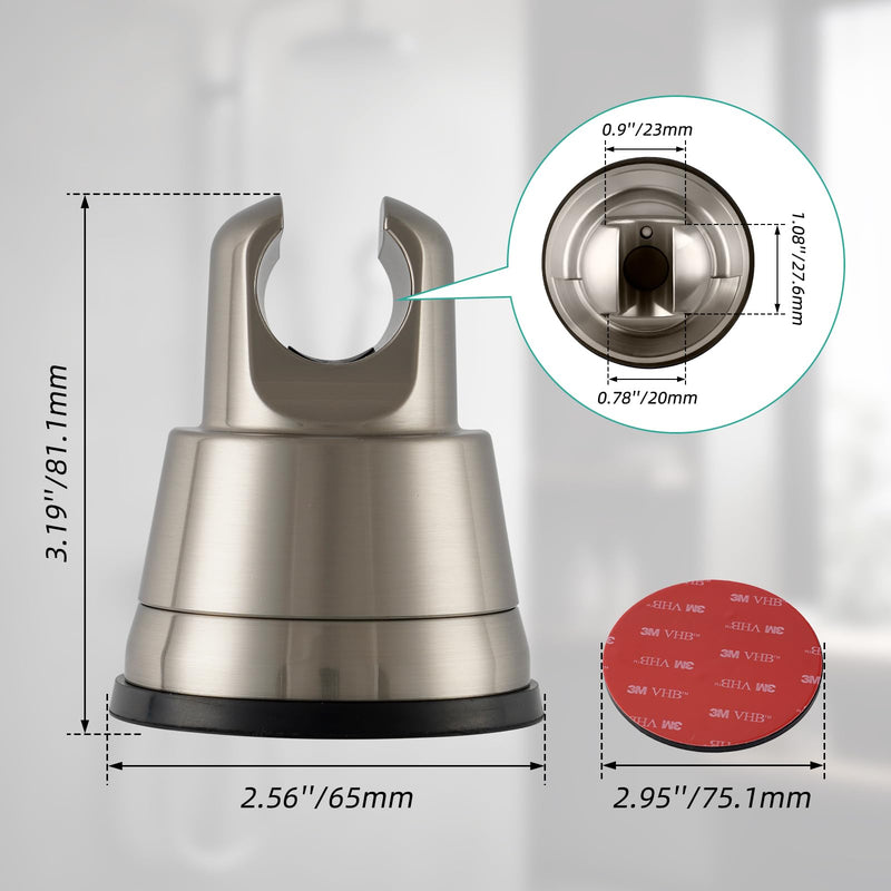 2 Pack Vacuum Suction Cup Shower Head Holder, Removable Shower Head Bracket, Height Adjustable Wall Mount ABS Plastic Suction Holder for Handheld Showerhead, Brushed Nickel 2 Brushed Nickel Finish
