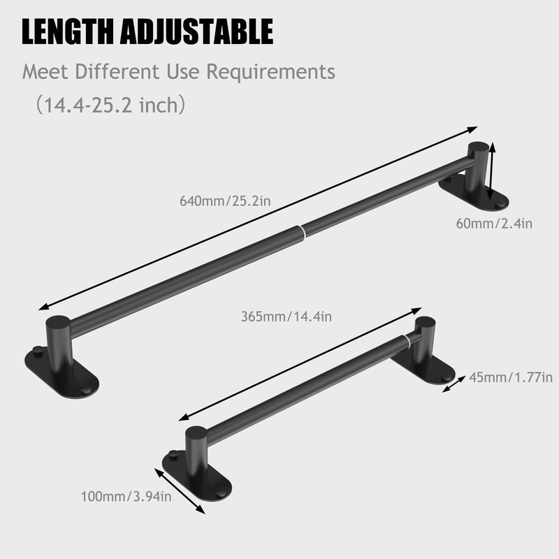 Towel Bar, Adjustable 14.4inch - 25.2inch Towel Rack, Self Adhesive Wall Mounted for Bathroom Kitchen Hand Towel Holder Cloths Hanger 304 Stainless Steel Organizer Single Bar (1, Matte Black) Standard Length–black 1