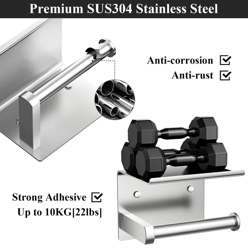 Tindbea Heavy Duty Toilet Paper Holder with Shelf, Adhesive or Screw Wall Mount Toilet Tissue Roll Holder, Rustproof & Multifunctional Stainless Steel Bathroom Storage Dispenser (Brushed Nickel) A-brushed Nickel