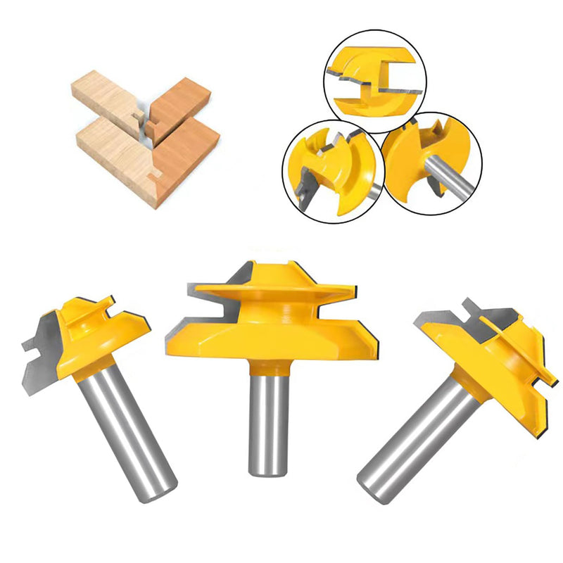 TOTOWOOD 45 Degree Lock Miter Router Bit 3-Piece Set, for 31/64", 3/4"，1"，Cutting Height, 1/2 Inch Shank.Woodworking Tools Joint Router Bits 3PCS 1/2 Shank