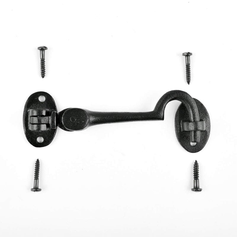 Renovators Supply Manufacturing Door Latch Lock 4.5 in. Black Wrought Iron Swivel Style Hook and Eye Latch for Door with Mounting Hardware Pack of 2 4.5-inch Swivel Hook