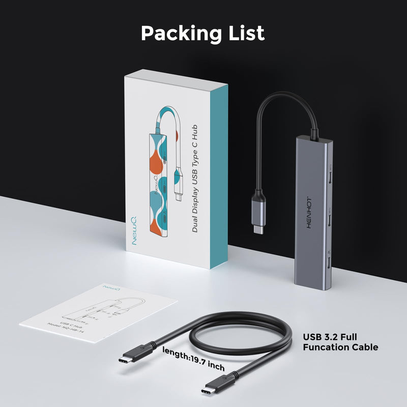 USB C Video Output Hub, Dual Monitor Docking Station Supports USB-C PD Monitor, Thunderbolt Splitter for Portable Screen, Video Output 4K@30-60Hz, 4 Port Gen2 10Gbps, PD 100W, with Type C Video Cable 4 IN 1