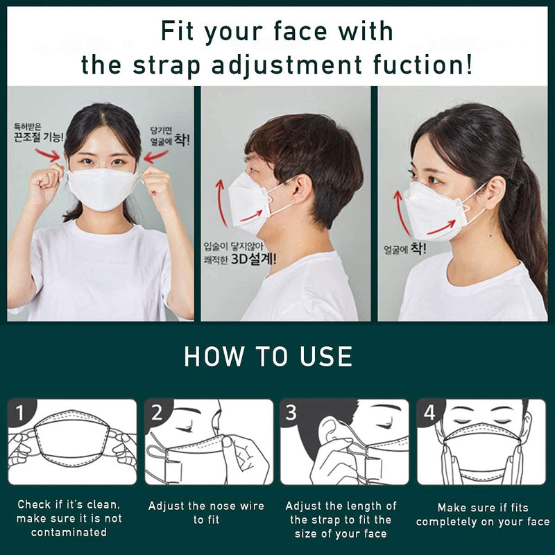 [Airwasher] KF94 Disposable Face Mask - Made in Korea, White Breathable Reusable Face Mask, Individually Wrapped 4-Ply Adjustable Cloth Masks, 40 Pack