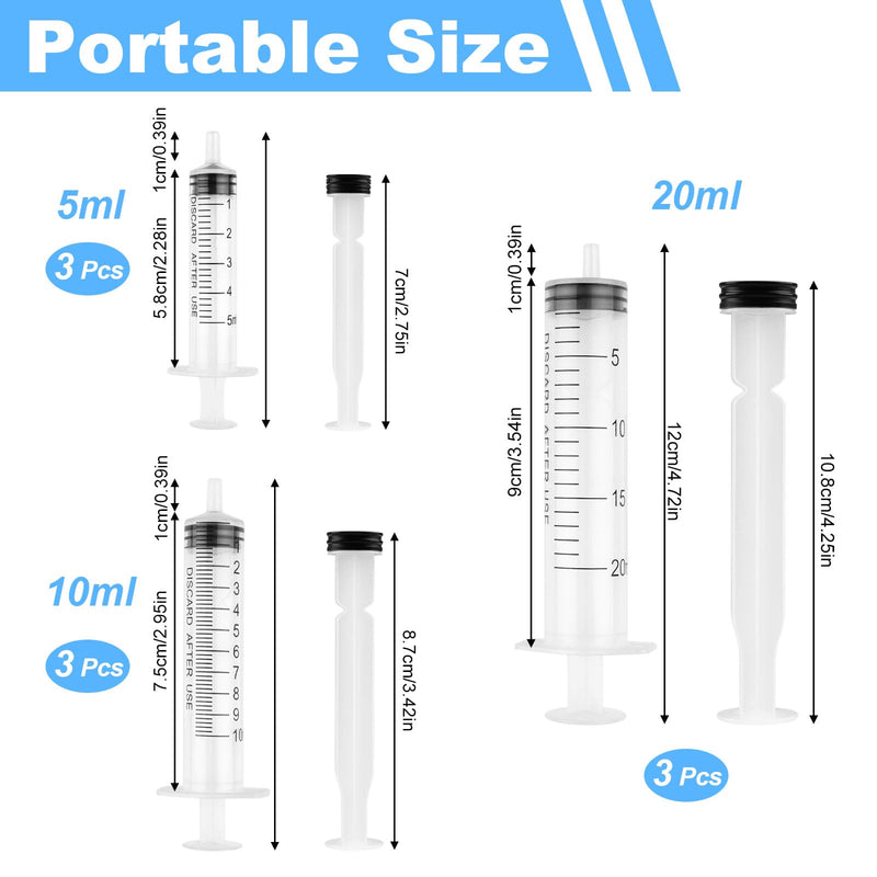 Pack of 9 syringes, 5ML 10ML 20ML reusable syringe, dosing syringe without needle, tools for liquid measuring syringes, feeding syringe, for laboratory, animal feeding, plant watering 5ml/10ml/20ml, 9pcs